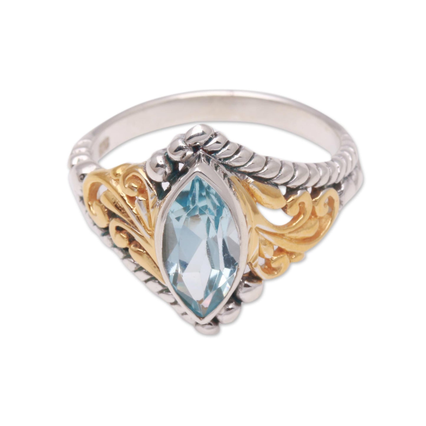 Marquise Order Gold Accented Marquise Blue Topaz Single-Stone Ring