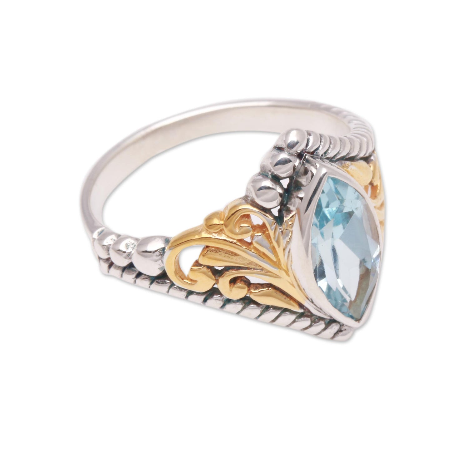 Marquise Order Gold Accented Marquise Blue Topaz Single-Stone Ring