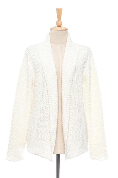 Zigzag Knit in Ivory Knit Cotton Cardigan in Ivory from Thailand