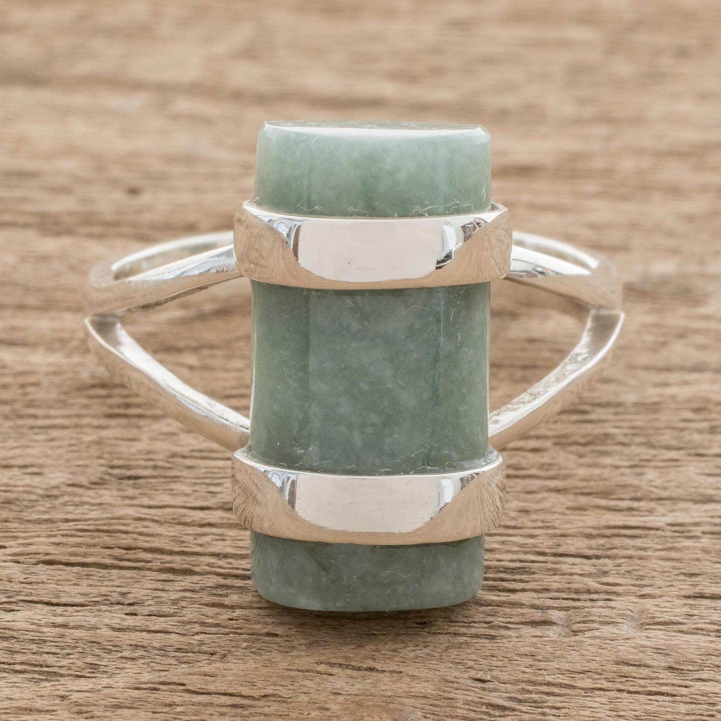 Sweet Maya in Apple Green Cylindrical Apple Green Jade Cocktail Ring from Guatemala