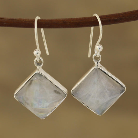 Fascinating Frames Square Rainbow Moonstone Dangle Earrings from India