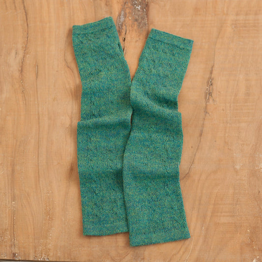 Luscious Twist in Emerald Green 100% Baby Alpaca Cable Knit Fingerless Mitts