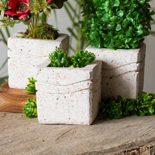 Chic Waves Wave Pattern Reclaimed Stone Flower Pots (Set of 3)