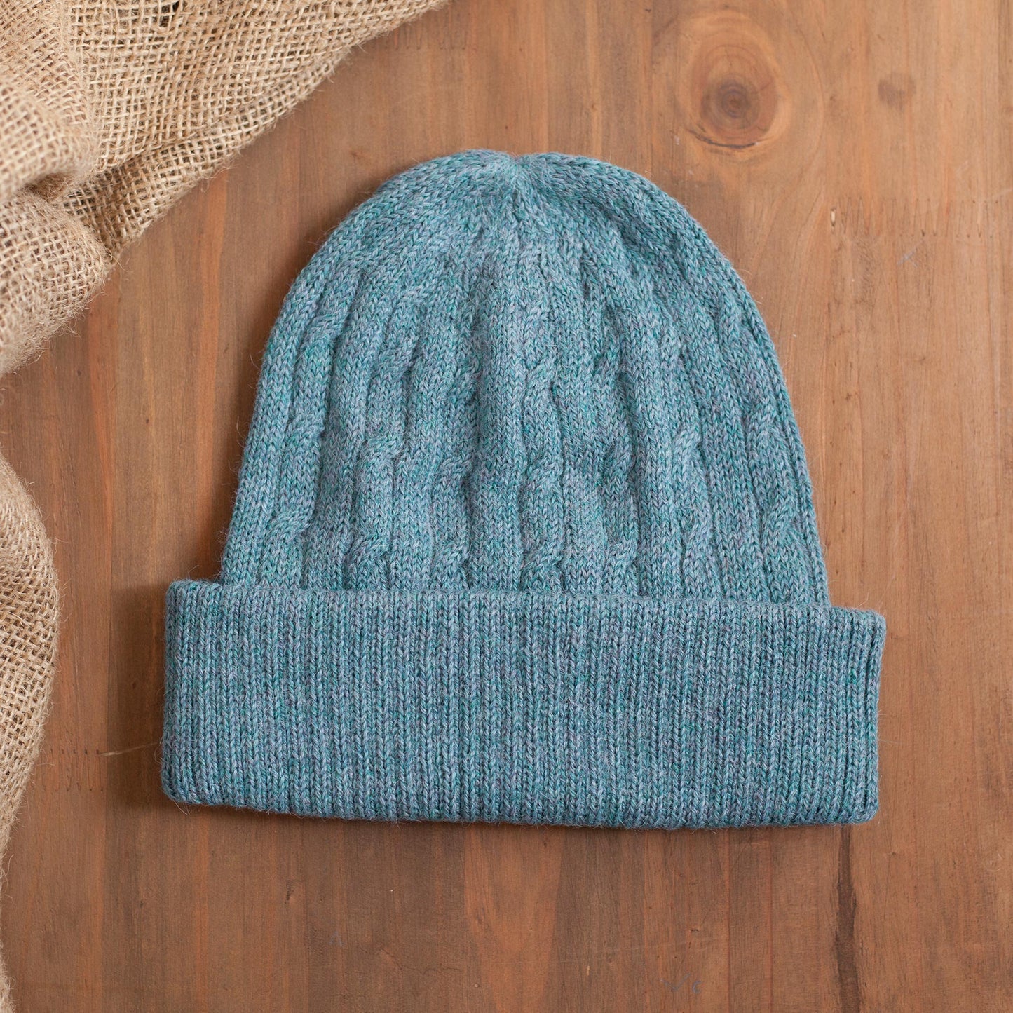 Comfy in Blue Robin's Egg Blue 100% Alpaca Soft Cable Knit Hat from Peru