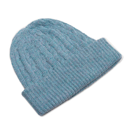 Comfy in Blue Robin's Egg Blue 100% Alpaca Soft Cable Knit Hat from Peru