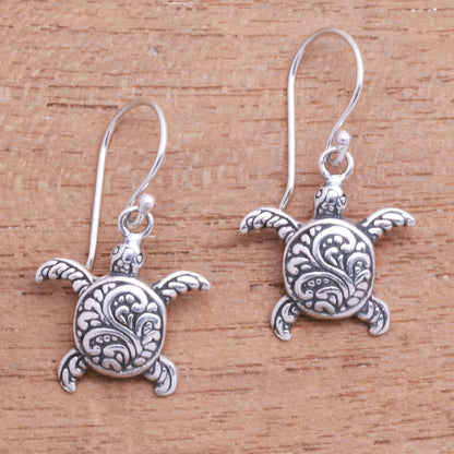 Baby Turtles Sterling Silver Sea Turtle Dangle Earrings from Bali