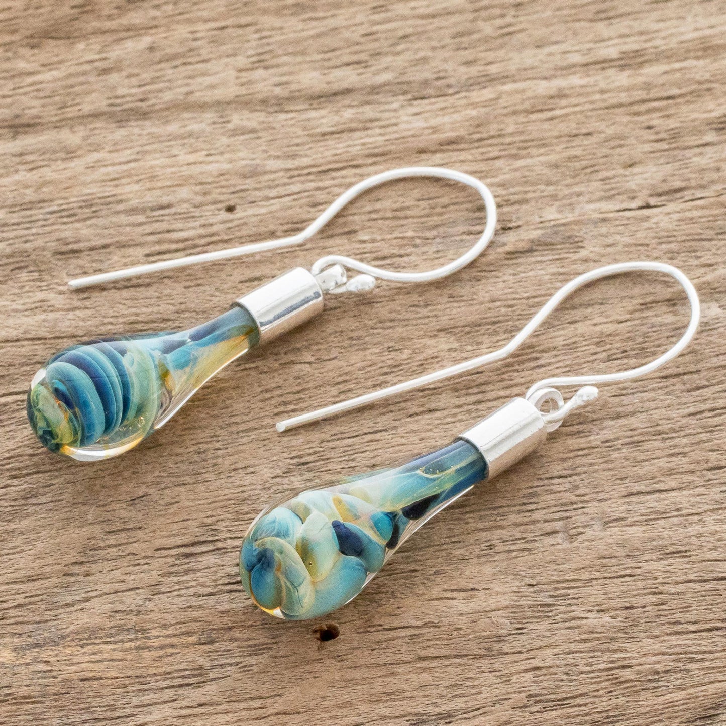 Sand and Sea Handmade Art Glass Dangle Earrings from Costa Rica