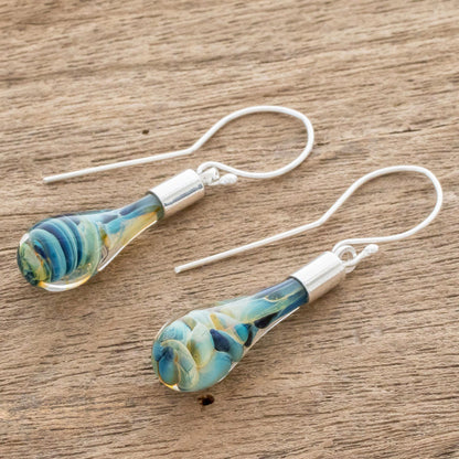 Sand and Sea Handmade Art Glass Dangle Earrings from Costa Rica