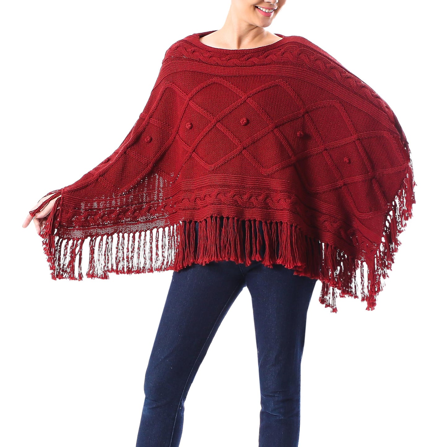 Incredible in Claret Short Knit Poncho in Claret from Thailand