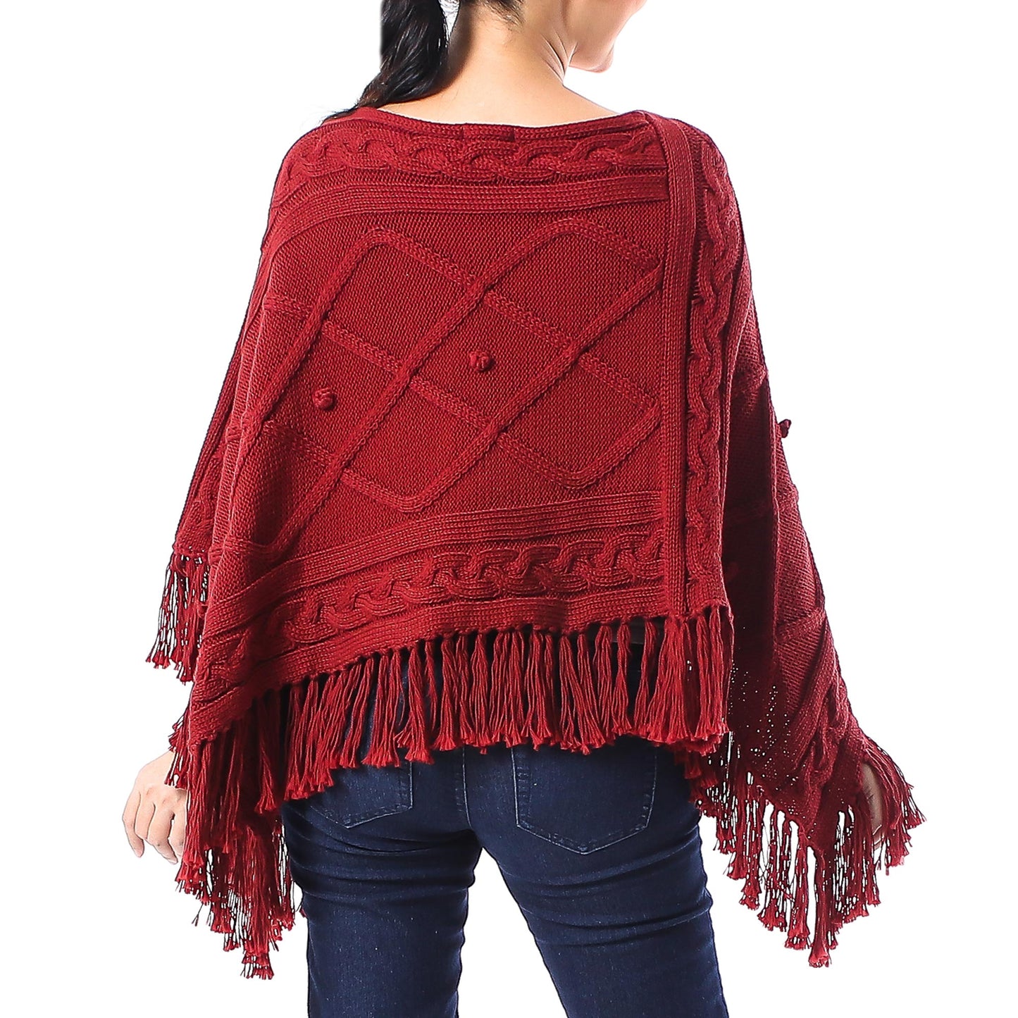 Incredible in Claret Short Knit Poncho in Claret from Thailand