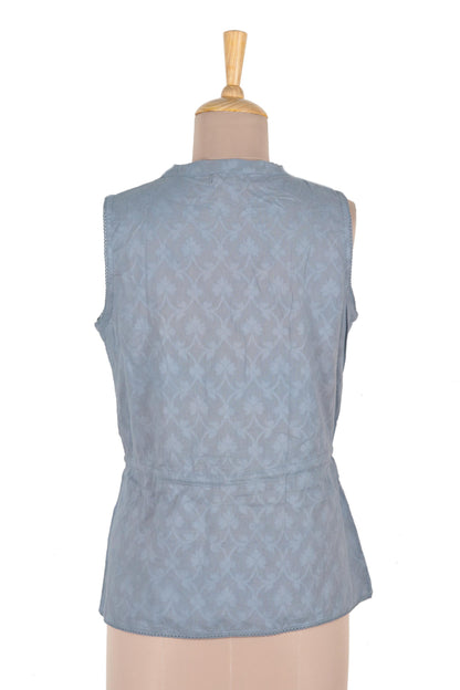 Delhi Spring in Wedgwood Sleeveless Cotton Blouse in Blue from India