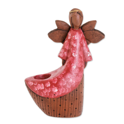 Red Angel of Light Ceramic Angel Tealight Candleholder from El Salvador