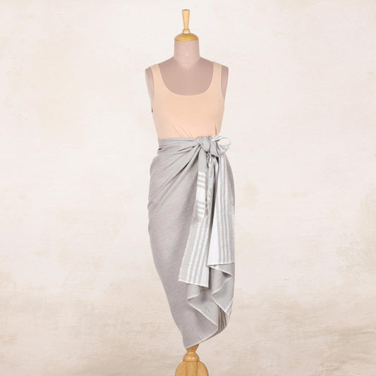 Stylish Stripes in Sage Handwoven Striped Cotton Sarong in Sage from India