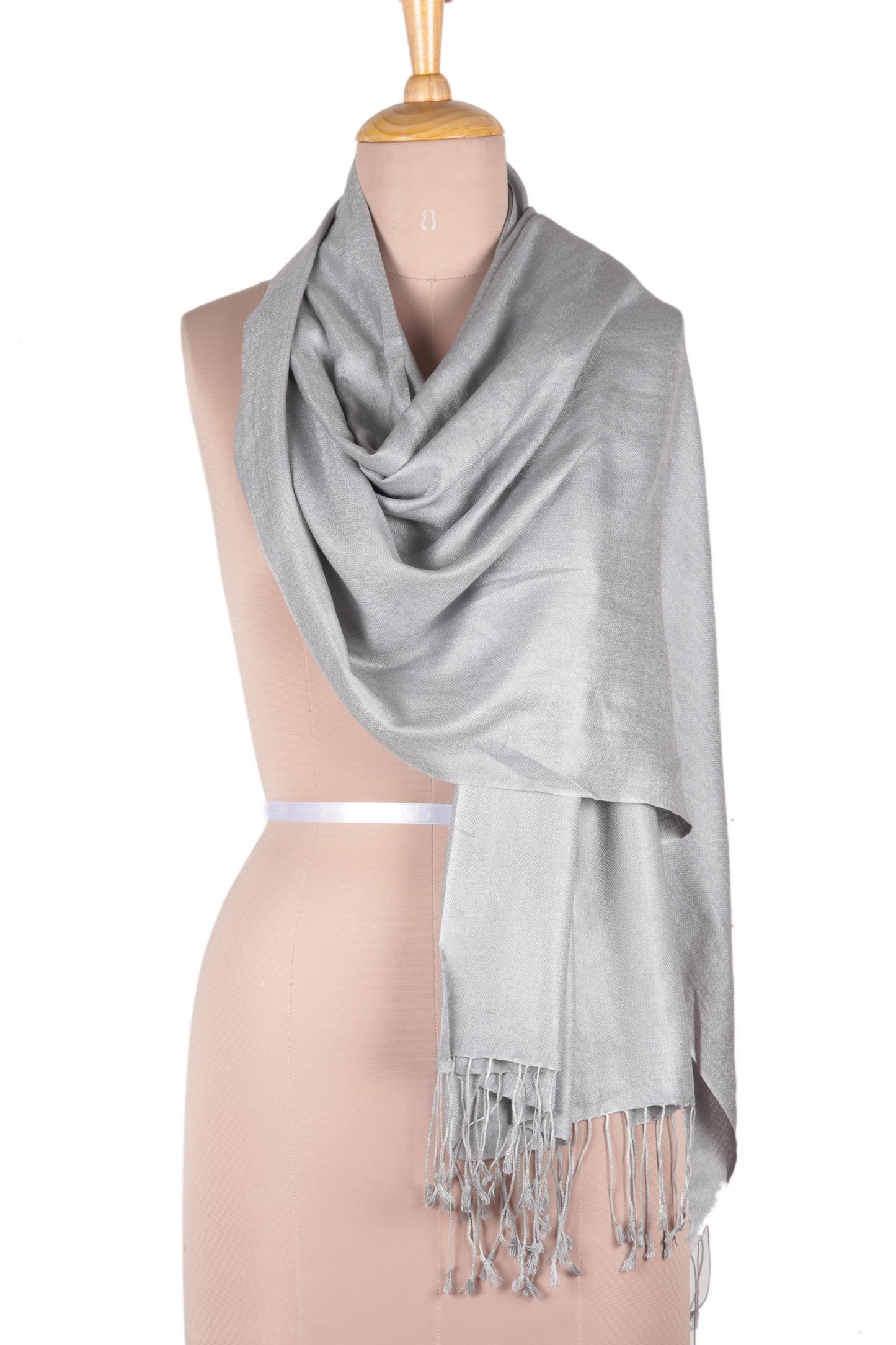 Silver Nights Pure Silk Shawl in Silver Grey from India