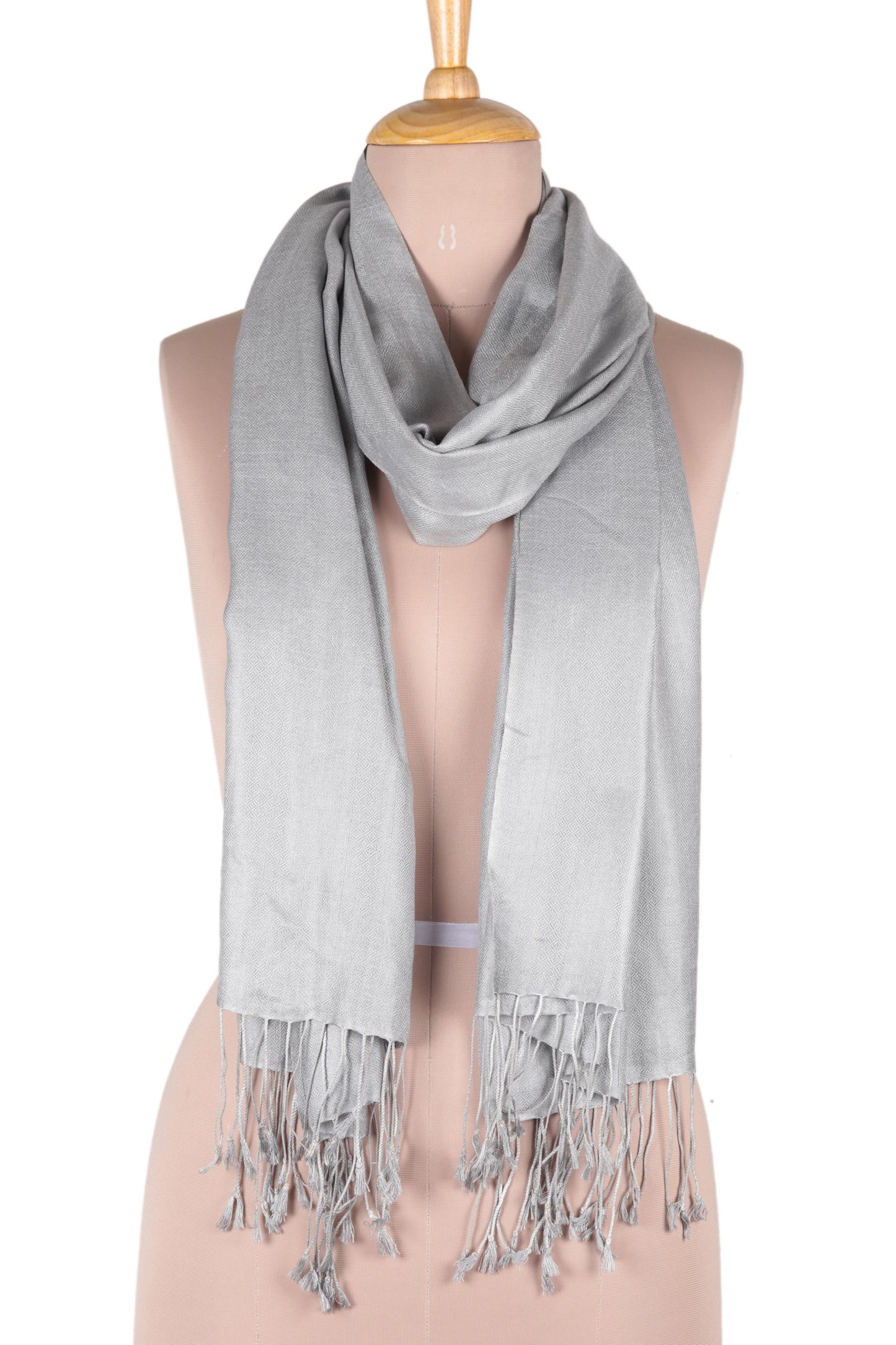Silver Nights Pure Silk Shawl in Silver Grey from India