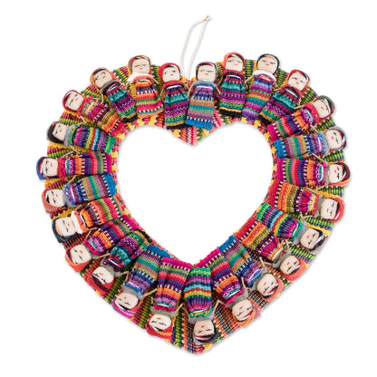 Quitapena Love Heart-Shaped Cotton Worry Doll Wreath from Guatemala