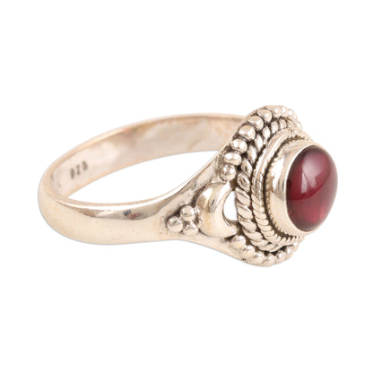 Gemstone Moon Garnet and Sterling Silver Cocktail Ring from India