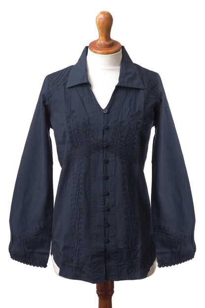 Lily of Incas in Navy Lily of the Incas Button-front Navy Blue Blouse