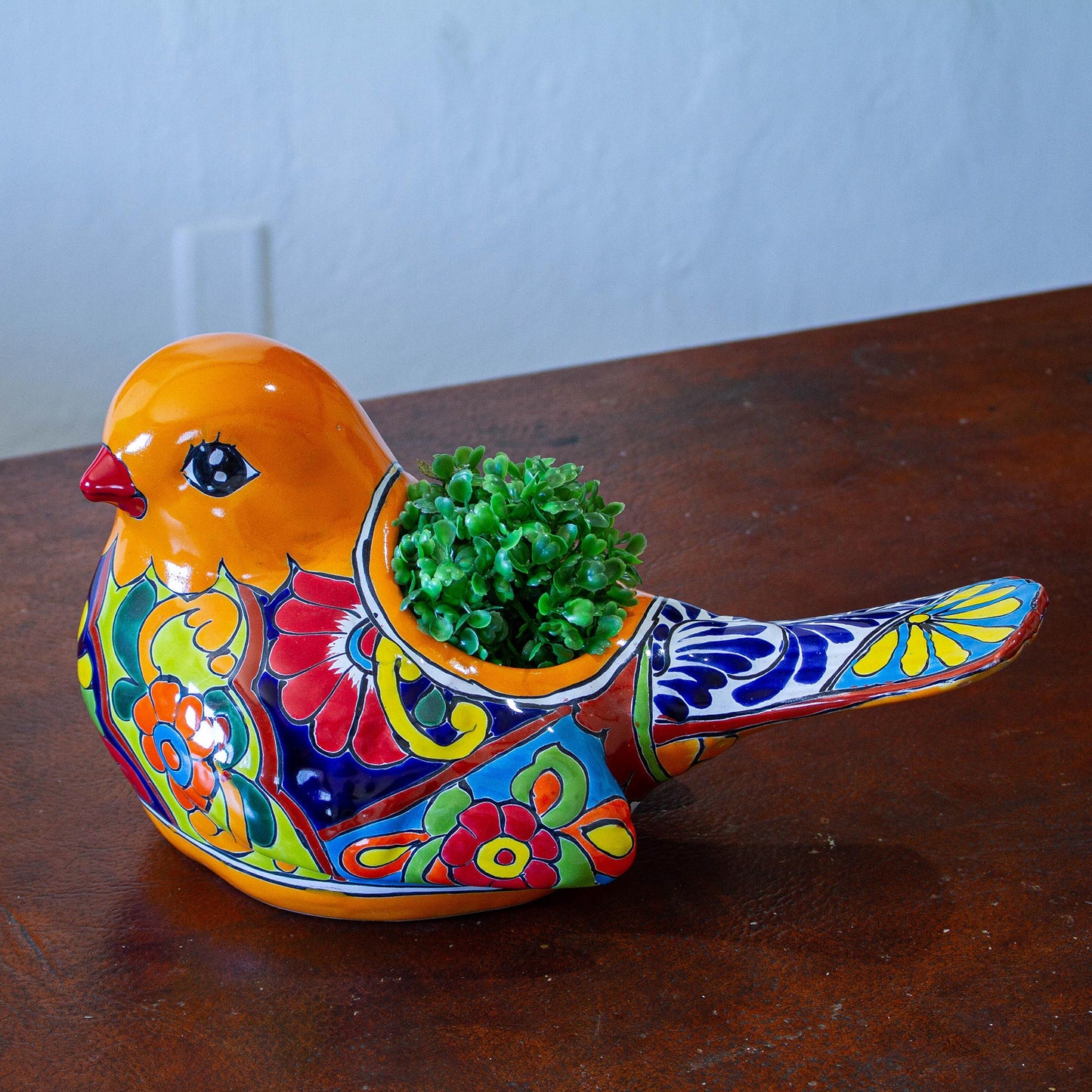 Colorful Dove Talavera-Style Ceramic Dove Planter from Mexico