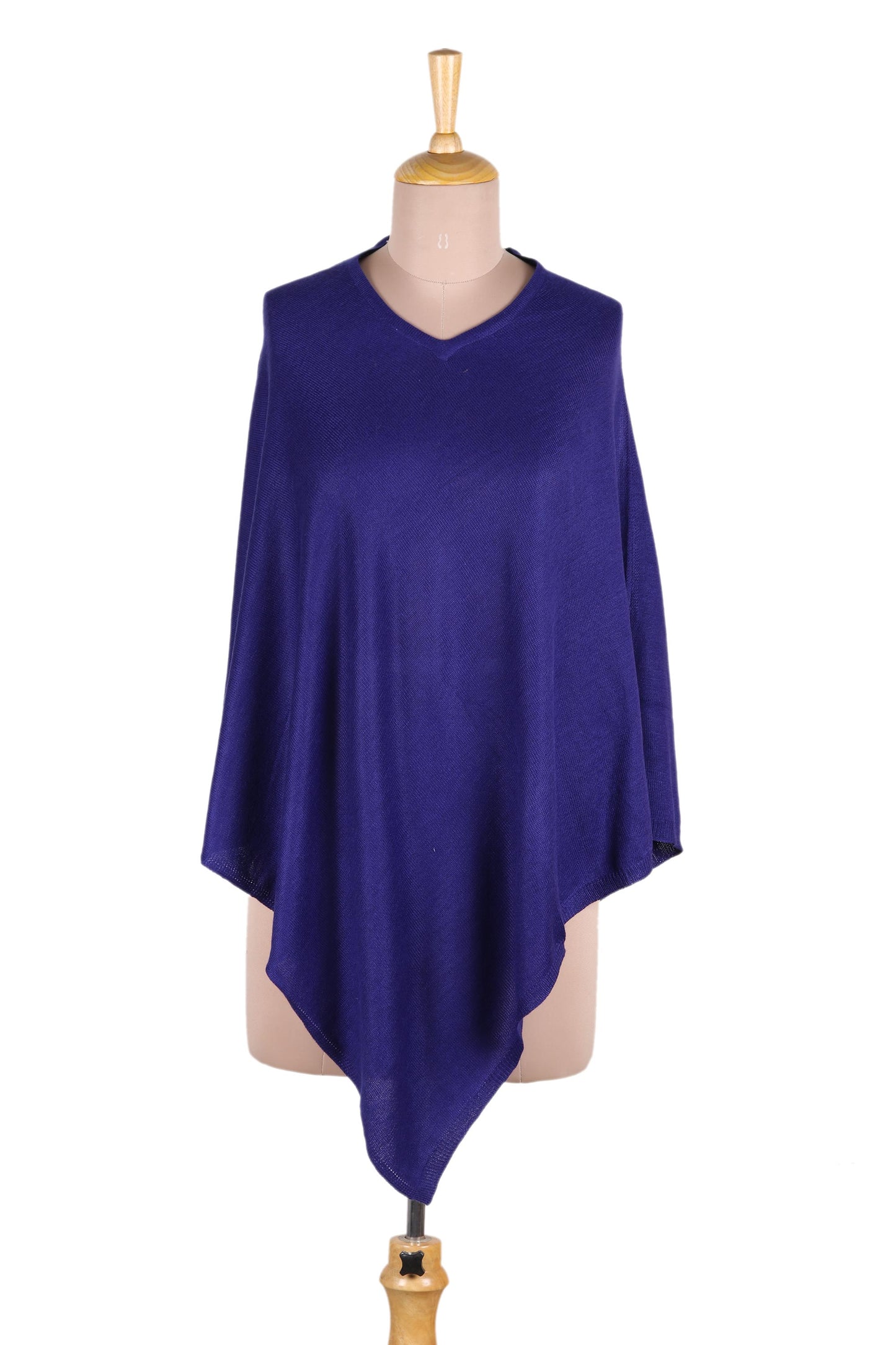 Cobalt Blue Warmth Indian Cashmere Wool Knitted Cobalt Blue Poncho