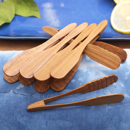 Easy Service Handcrafted Teak Wood Tongs from Bali (Set of 6)
