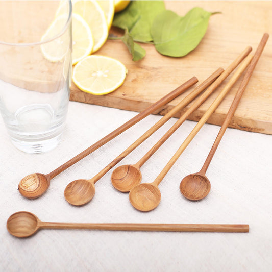 Fresh Drink Handmade Teak Wood Iced Tea Spoons from Bali (Set of 6)