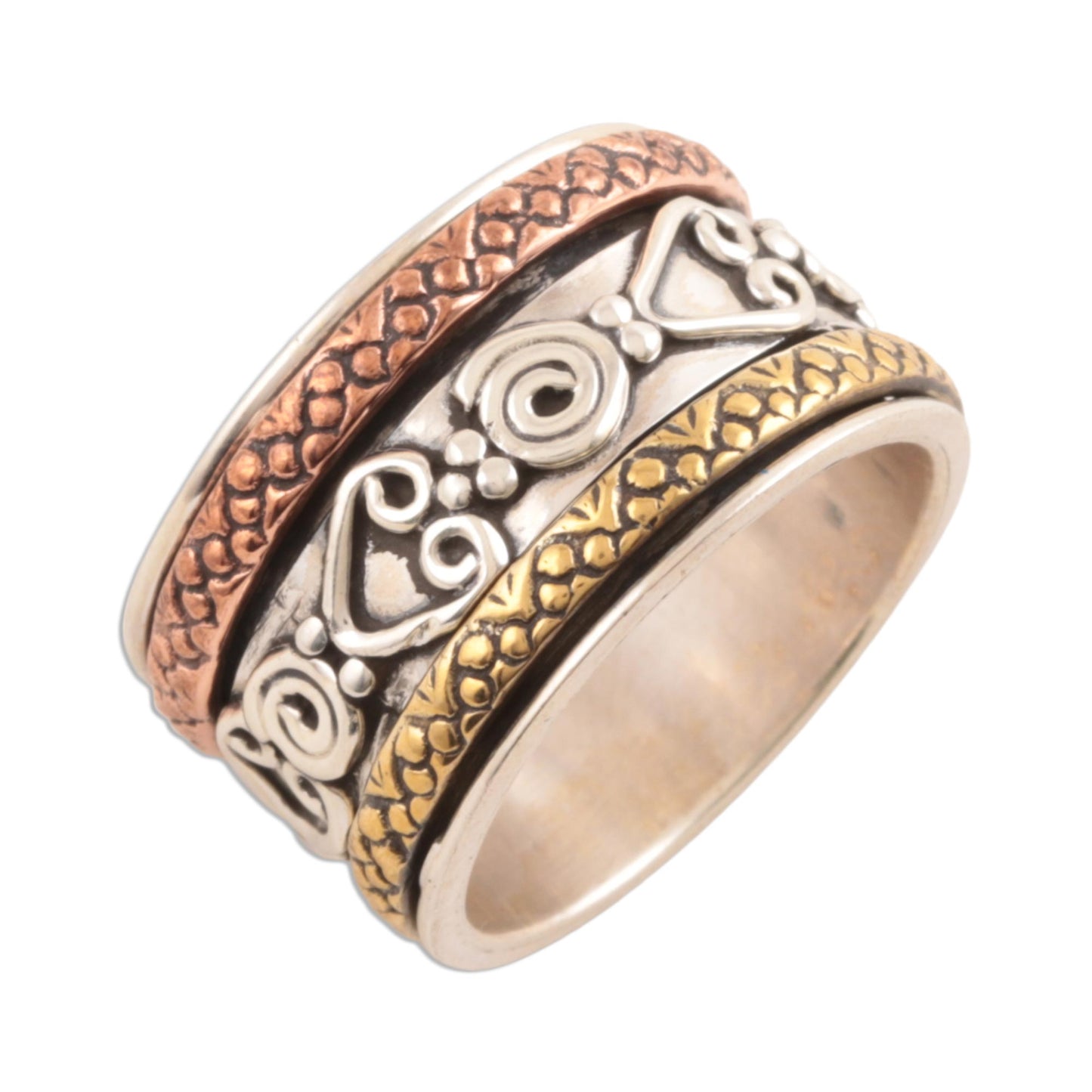 Creative Hearts Heart Pattern Sterling Silver Spinner Ring Crafted in India