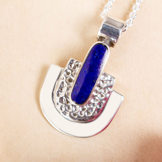 Huipil Style Taxco Lapis Lazuli Pendant Necklace from Mexico