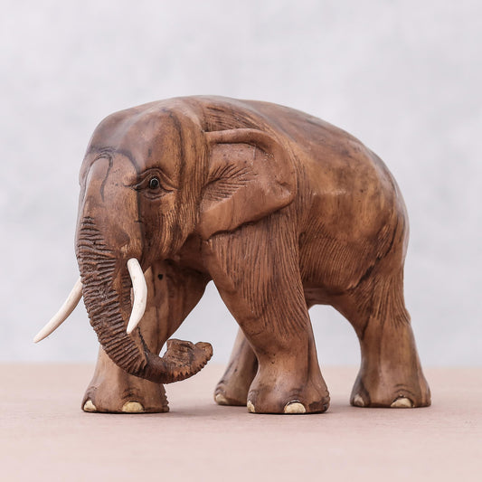 Trip Through Nature Hand-Carved Teak Wood Elephant Sculpture from Thailand