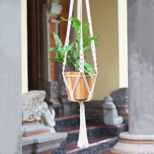Pure Home Hand-Knotted White Cotton Macrame Hanger from Bali
