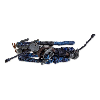 Boho Friends Lapis Lazuli and Leather Bracelets from Guatemala (Set of 4)