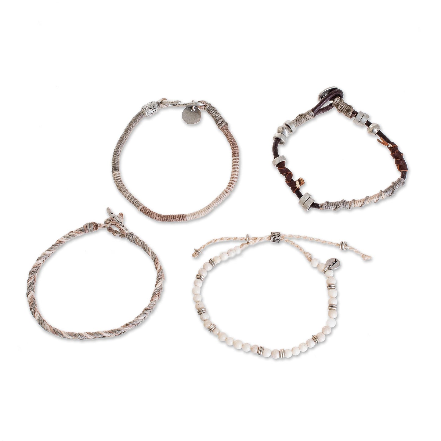 Maya Highlands Unisex Beige Macrame Bracelets (Set of 4)