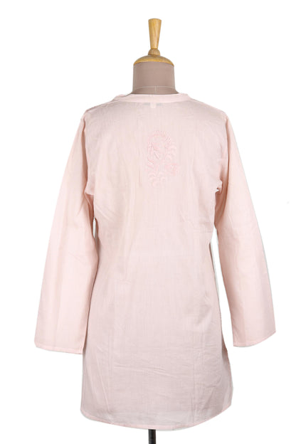 Spring Dance Hand Embroidered Pink Cotton Tunic from India