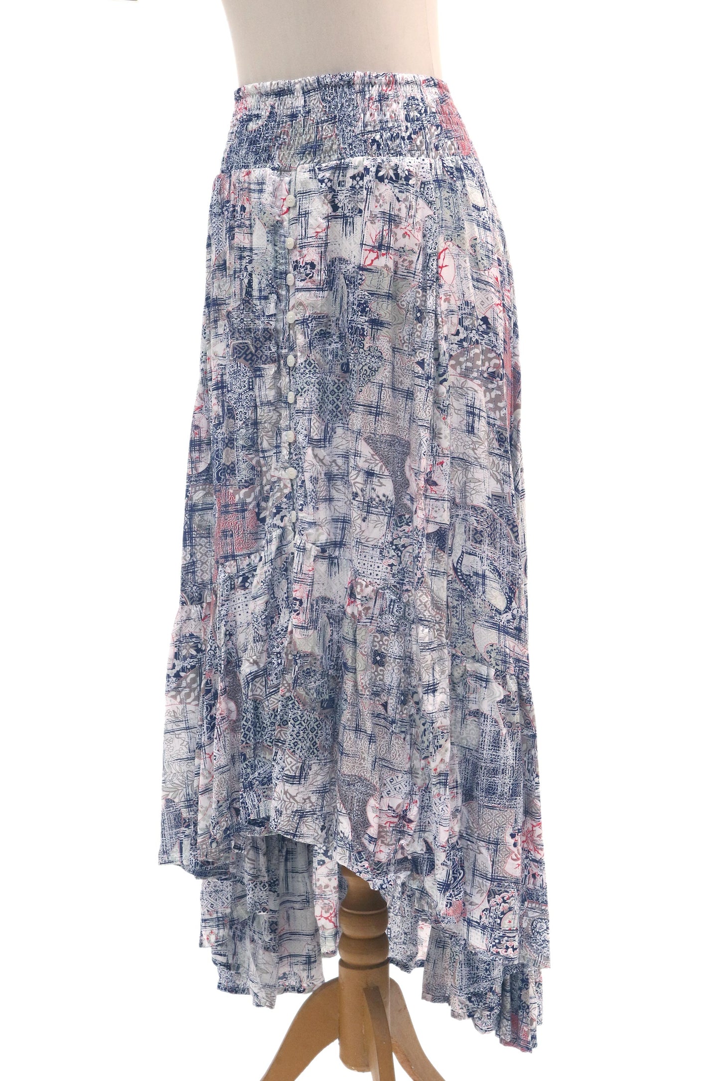 Wijaya Kusuma Elastic Waist High-Low Rayon Print Skirt