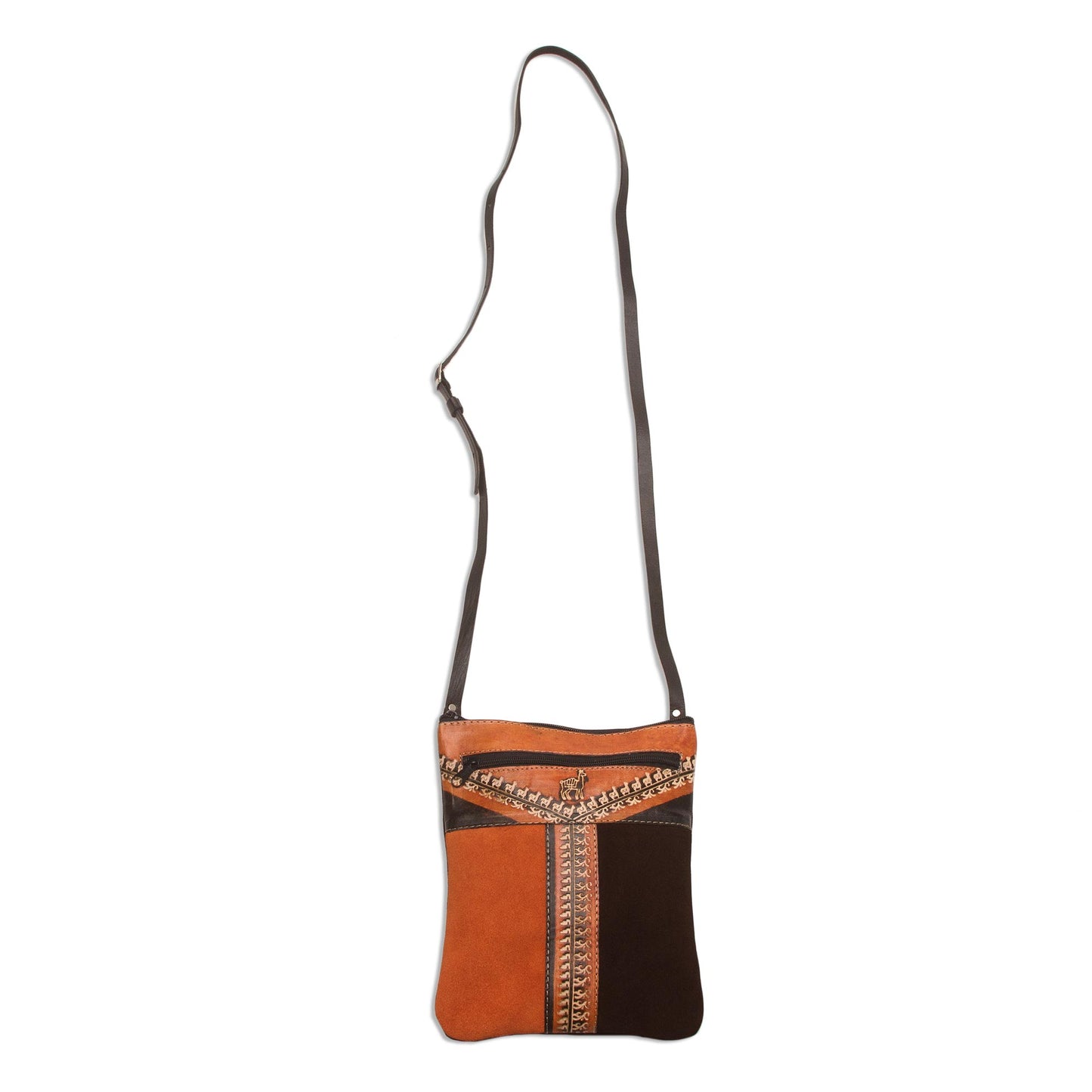 Mountain Llama Llama Pattern Leather Accented Suede Sling in Brown