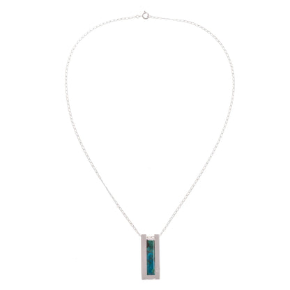 Contemporary Minimalist Modern Chrysocolla Pendant Necklace Crafted in Peru