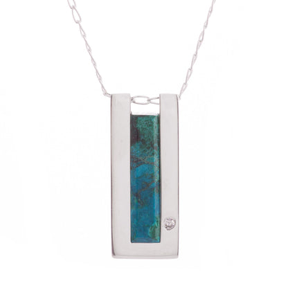Contemporary Minimalist Modern Chrysocolla Pendant Necklace Crafted in Peru