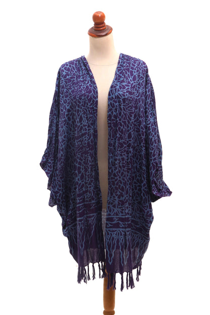 Waterways Rayon Batik Kimono Jacket in Blue Violet Print