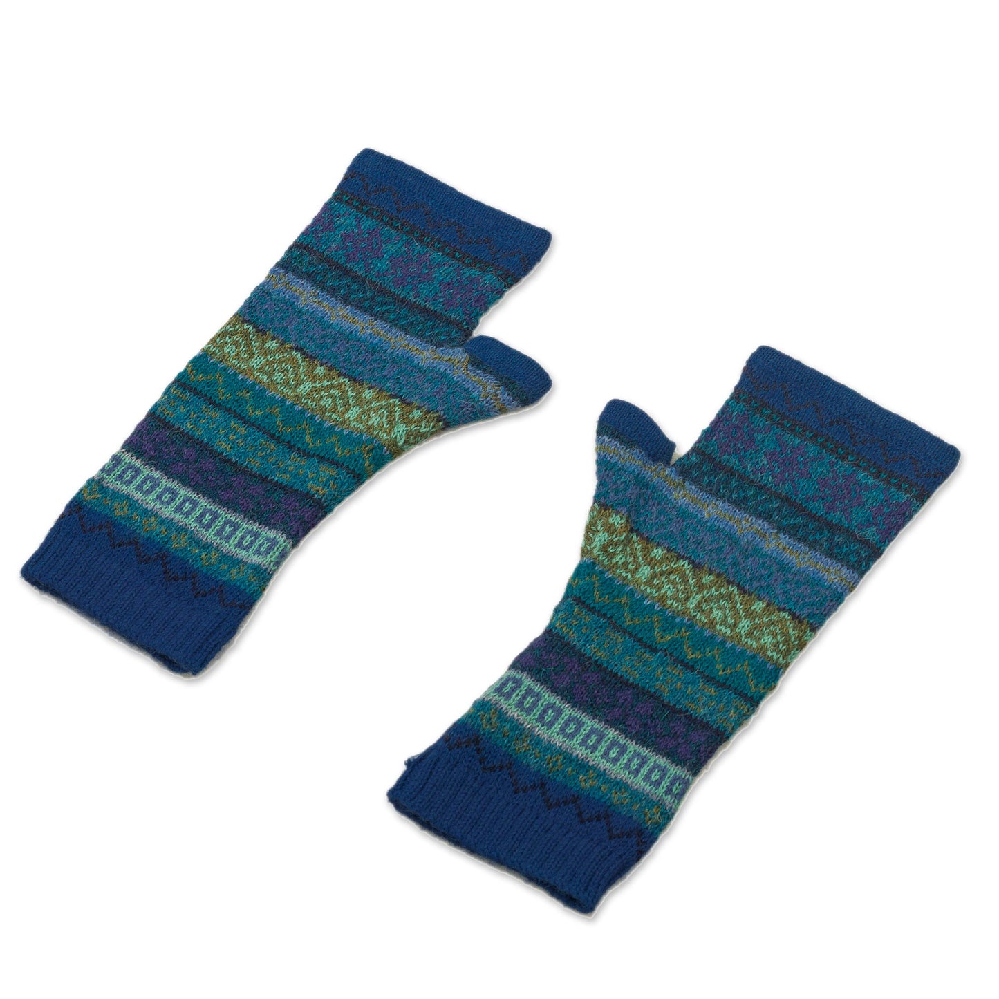Sea Dreams Shades of Blue and Green 100% Alpaca Knit Fingerless Mitts