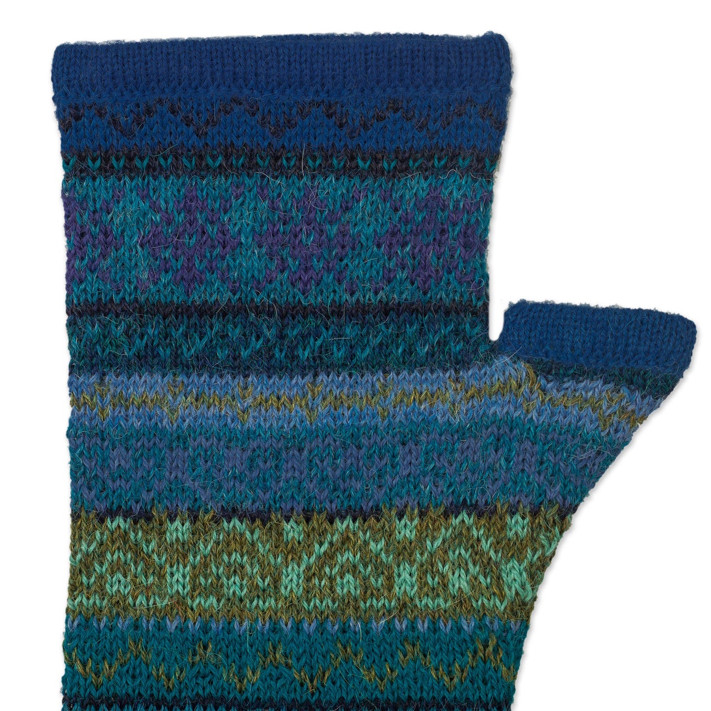 Sea Dreams Shades of Blue and Green 100% Alpaca Knit Fingerless Mitts