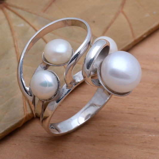 Wave Crest Creamy White Cultured Pearl Cocktail Ring