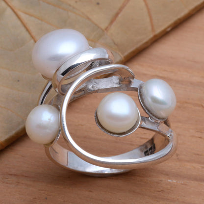 Wave Crest Creamy White Cultured Pearl Cocktail Ring