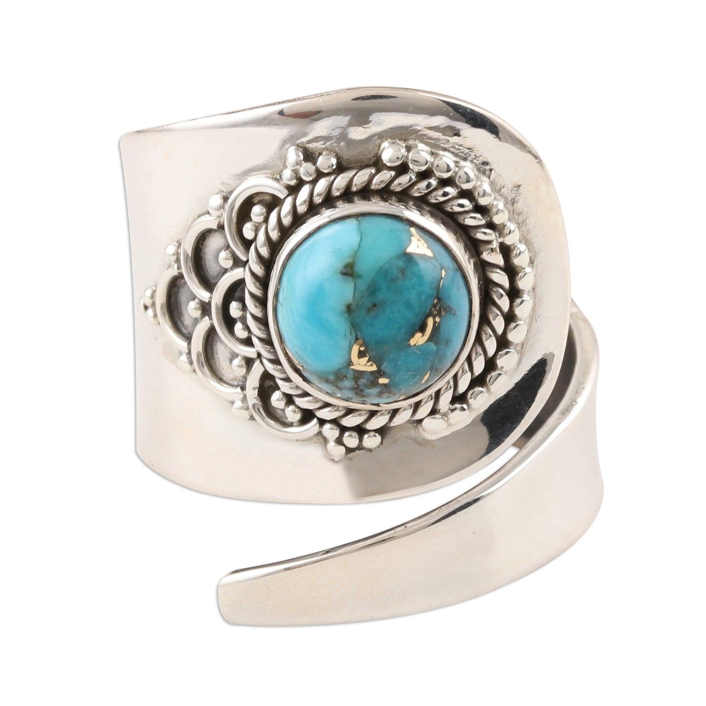Mermaid Scales Composite Turquoise and Sterling Silver Wrap Ring