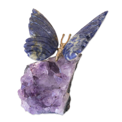 Blue Morpho Butterfly Petite Sodalite and Amethyst Morpho Butterfly Sculpture