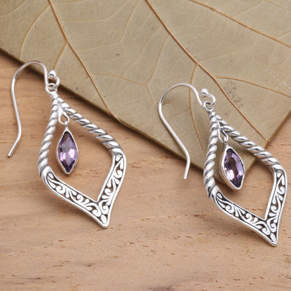 Island Queen Sterling Silver and Amethyst Fair Trade Balinese Earrings