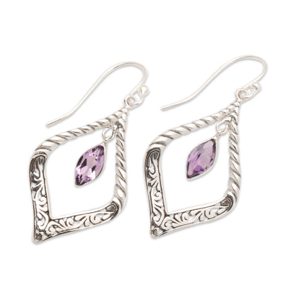 Island Queen Sterling Silver and Amethyst Fair Trade Balinese Earrings