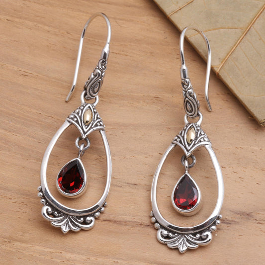 Victoriana Sterling Silver Garnet Earrings with Gold Accents