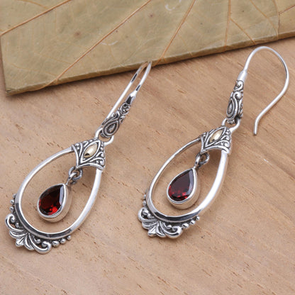 Victoriana Sterling Silver Garnet Earrings with Gold Accents