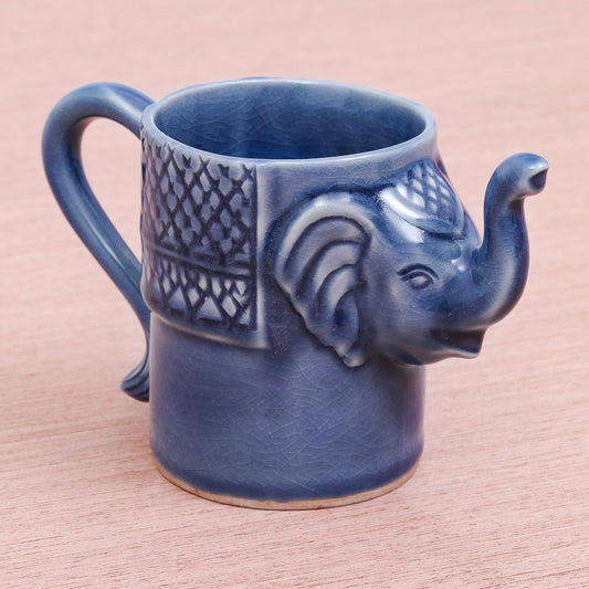 Elephant Essence in Indigo Blue Celadon Ceramic Elephant Mug