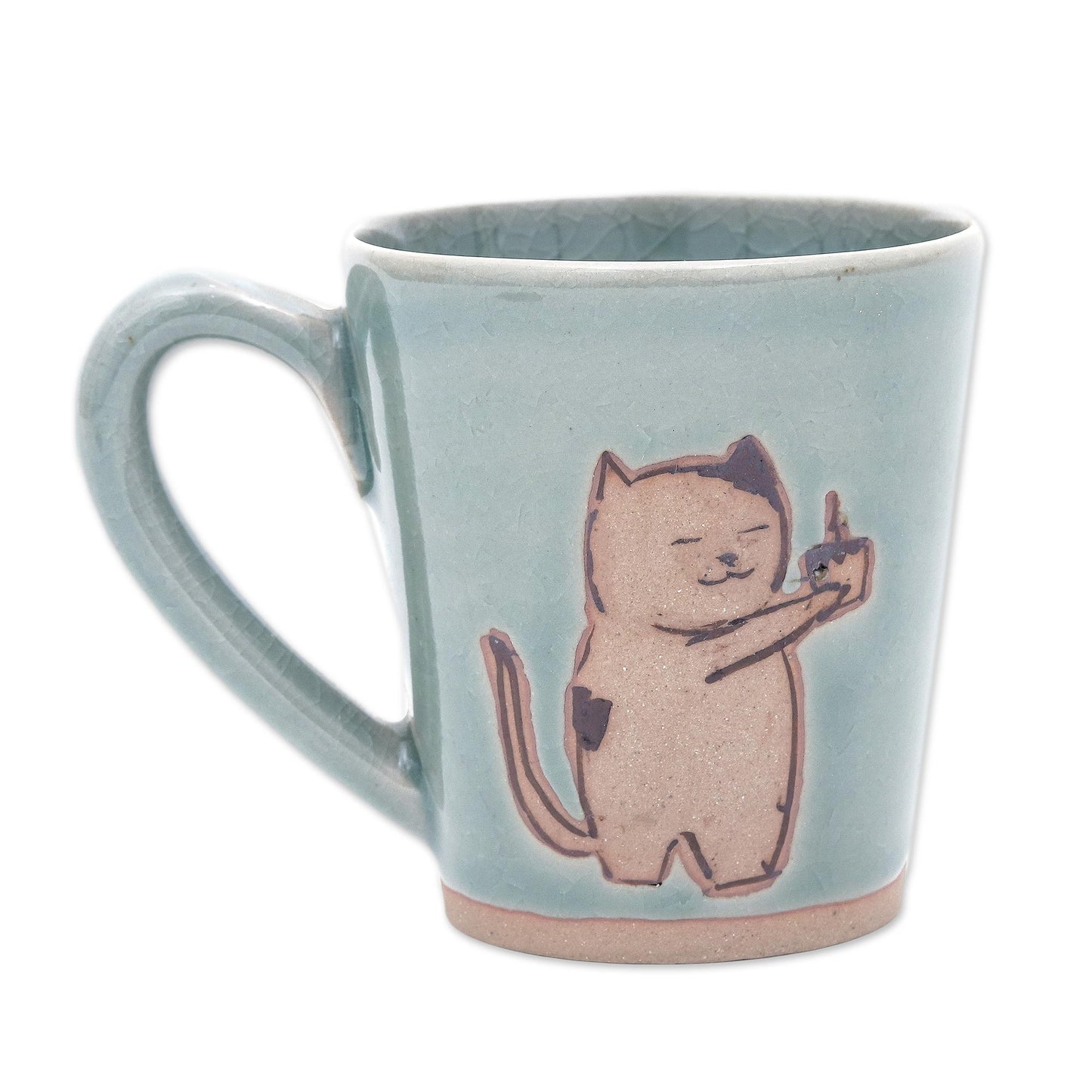 Just For You Adorable Celadon Ceramic Kitty Mug